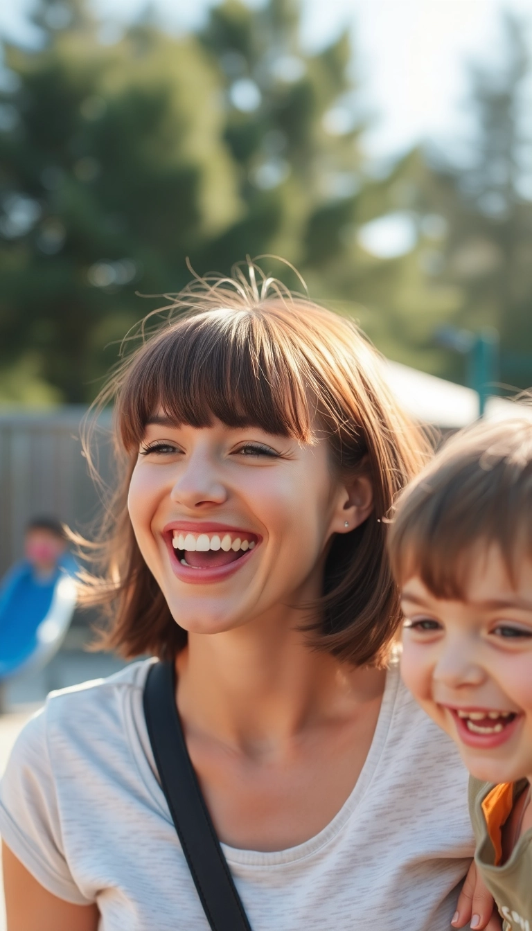 34 Cute Mom Haircuts That Will Make You Look Like a Total Trendsetter! - Soft Bangs with a Medium Cut