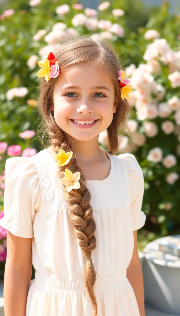 34 Easy and Fun Elsa Hairstyles for Kids That They'll Absolutely Adore! - Side Braid with Flowers