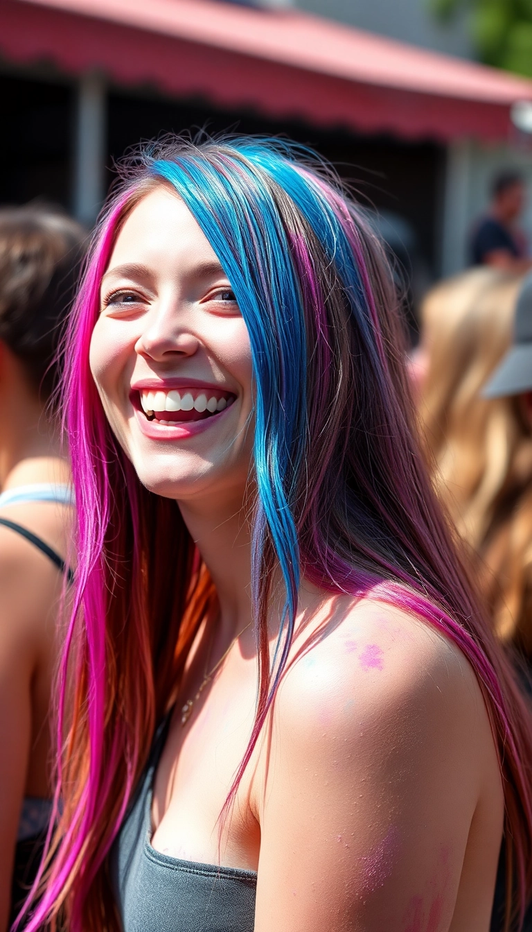 33 Bohemian Rapunzel Hairstyles to Rock at Your Next Festival (You’ll Stand Out!) - 9. Colorful Hair Chalk