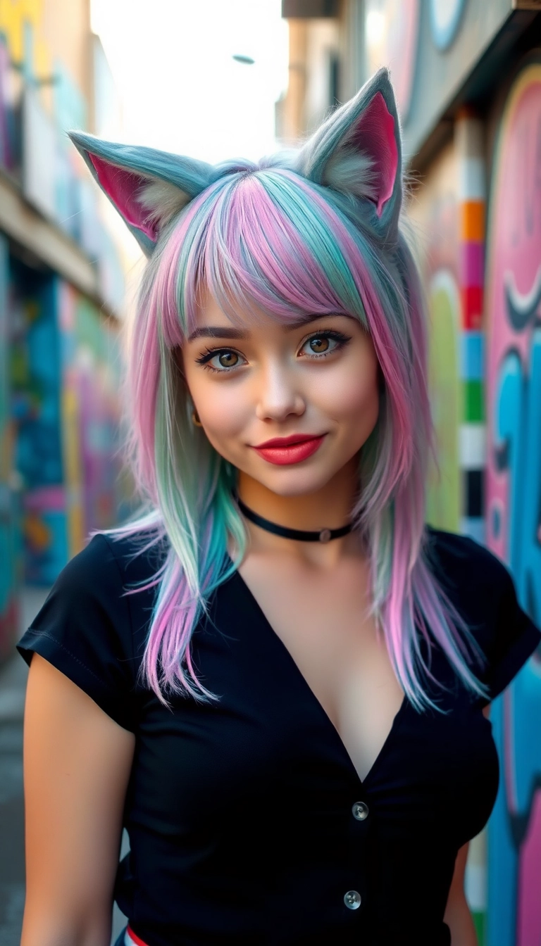 31 Chic Wolf Cuts with Curtain Bangs That Will Make Heads Turn! - 13. Pastel Colors for a Unique Flair