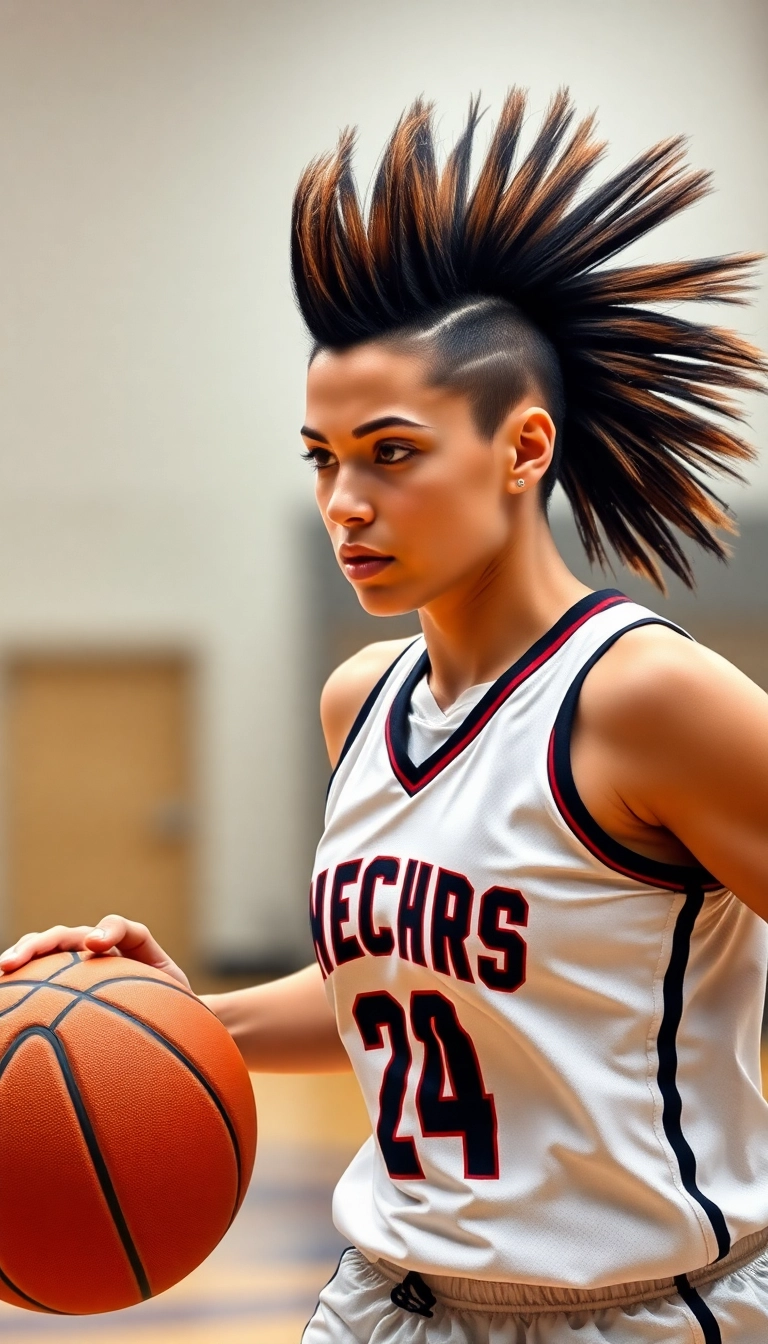 36 Effortlessly Cool Sporty Hairstyles for the Basketball Queen in You! - V-Hawk Hairstyle