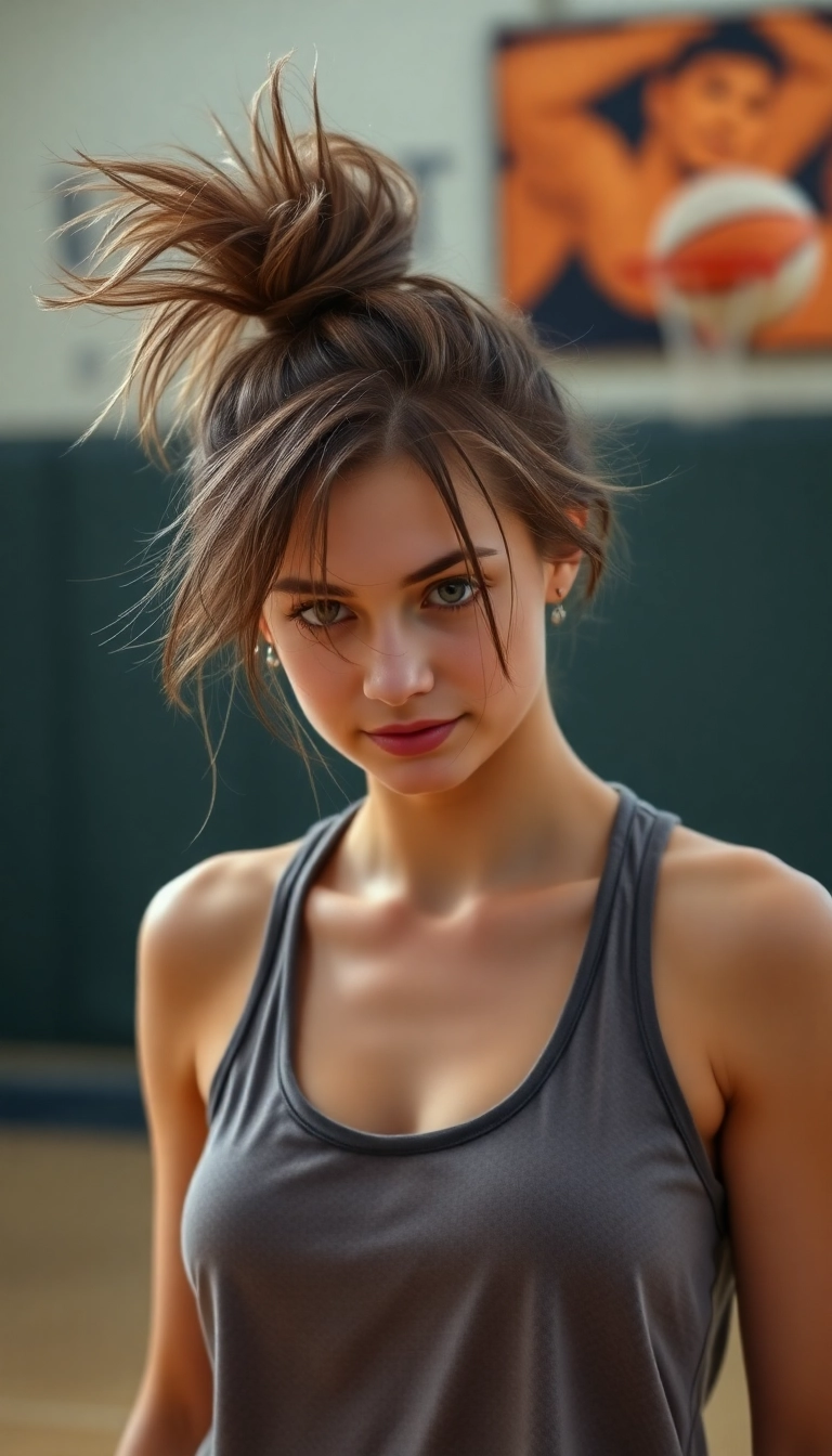 36 Effortlessly Cool Sporty Hairstyles for the Basketball Queen in You! - Messy Bun