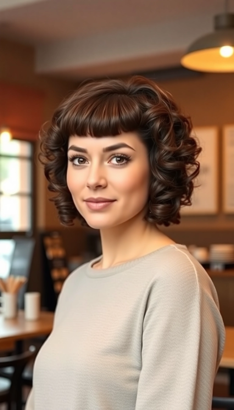 38 Curly Haircuts With Bangs Ideas That Will Transform Your Look! - 4. Short Curly Bob with Bangs