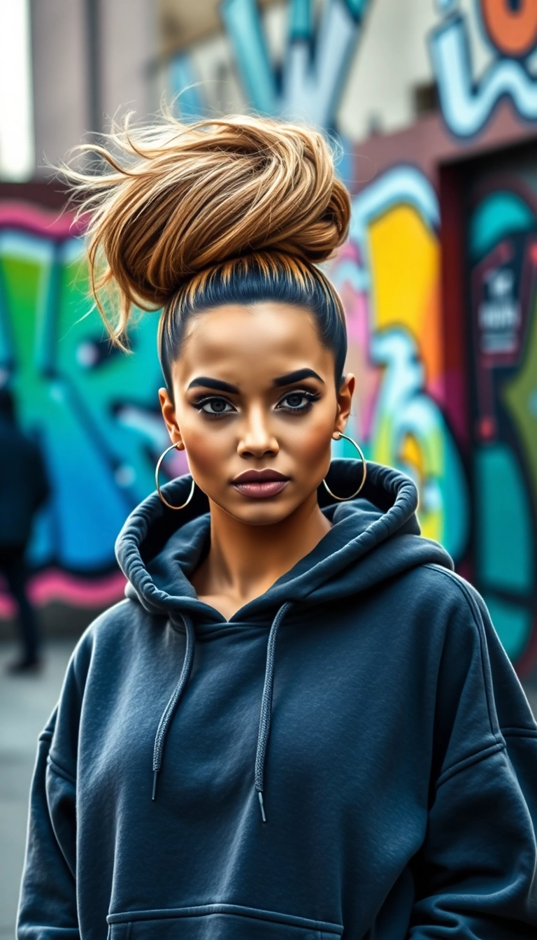 33 Hoodie Hairstyles That'll Transform Your Look in Seconds (You Won't Believe #16!) - 16. The Statement Top Knot (You Won't Believe This!)