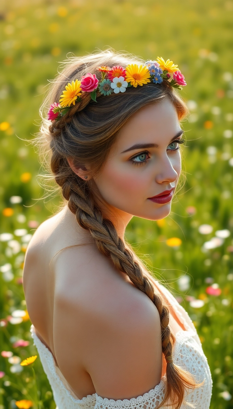 31 Stunning Greek Goddess Hairstyles That'll Make You Feel Like a True Diva! - 14. Crown Braid with Flowers