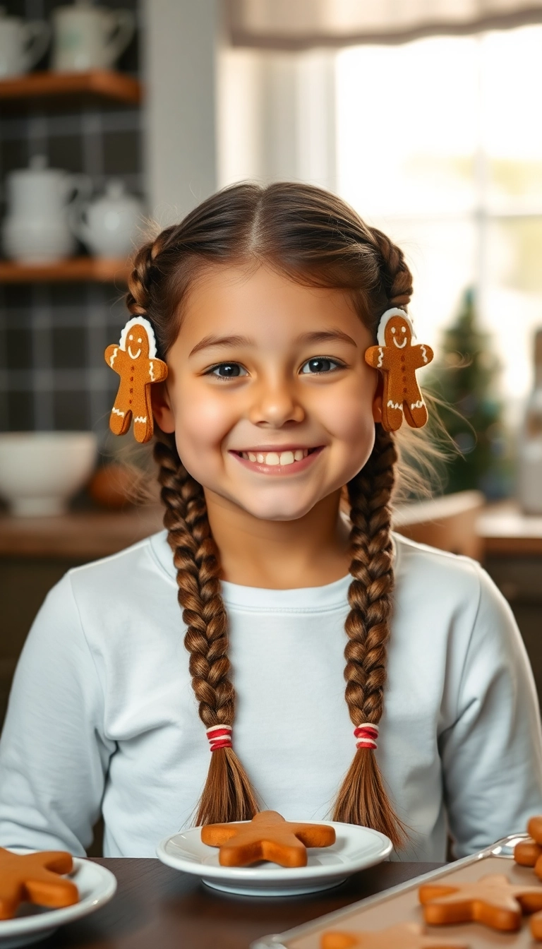 38 Adorable Christmas Hairstyles for Kids That Will Steal the Show! (You Won't Believe #16!) - 8. Gingerbread Man Braids