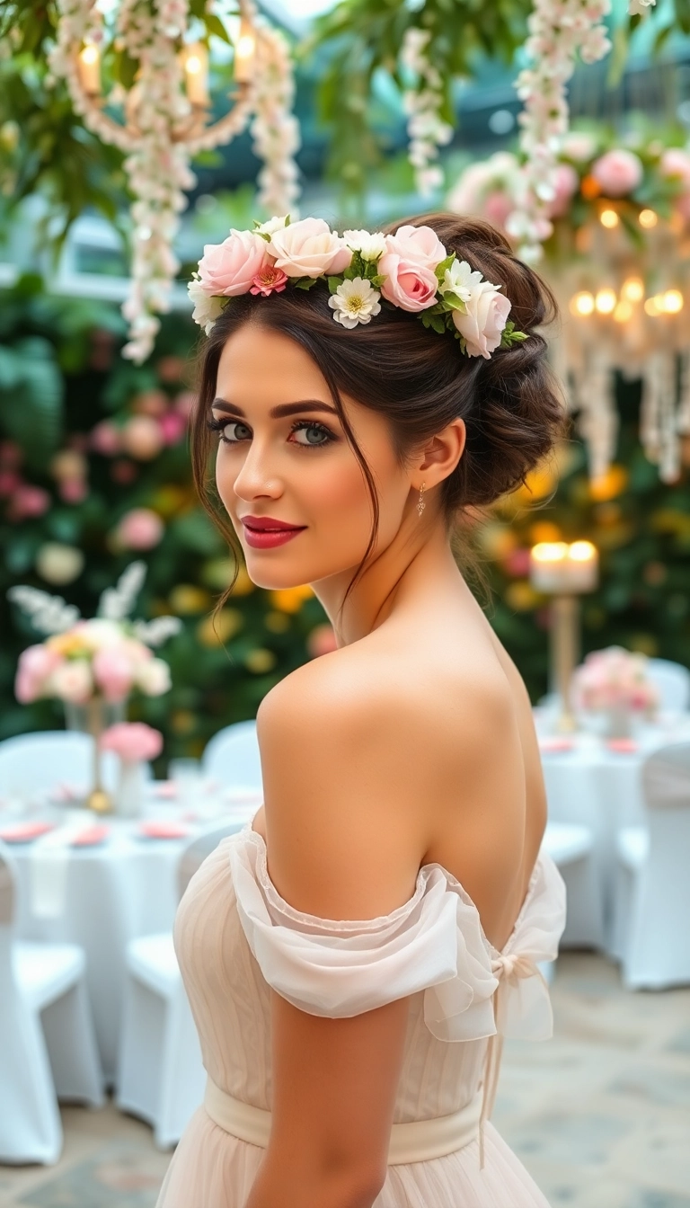 31 Stunning Gala Hairstyles That Will Steal the Show (You Won't Believe #15!) - Floral Crown Updo