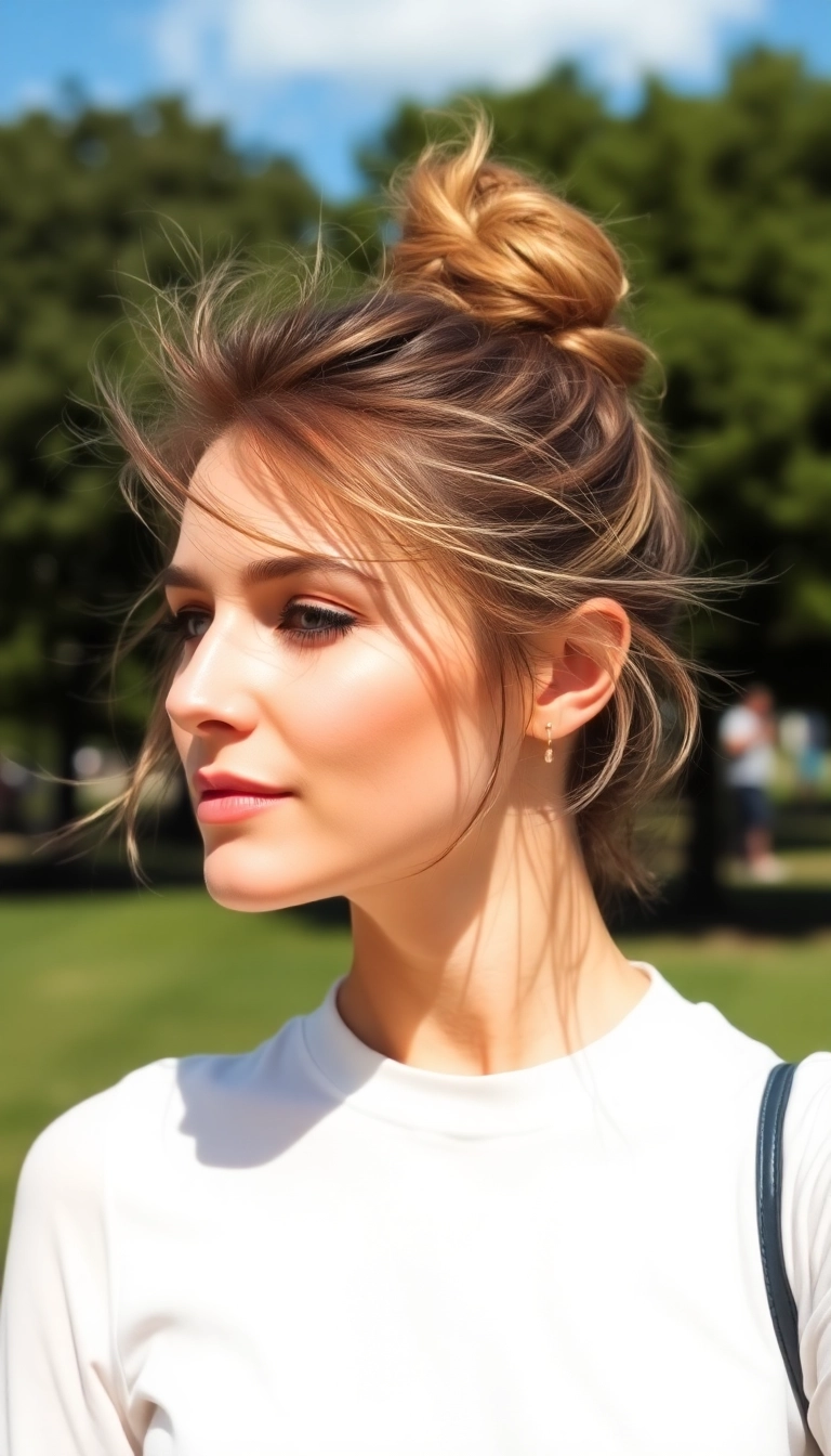 32 Stunning Hair Cuts for Oval Face Shape Women That Will Make You Look Fabulous! - Messy Bun with Face-Framing Strands