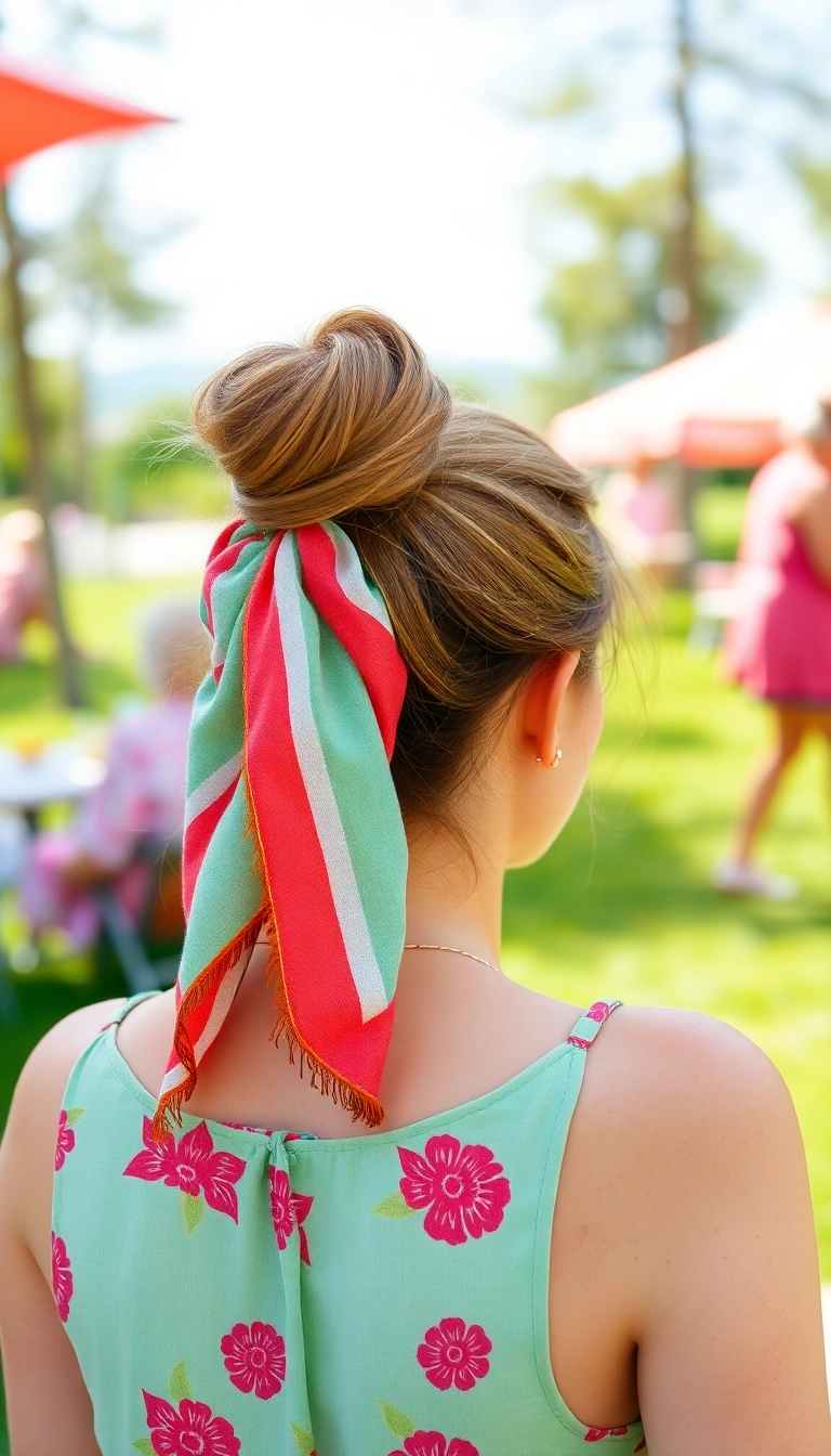 30 Stylish Easy Hairstyles for Greasy Hair That You Need to Try! - 15. Scarf Wrapped Bun