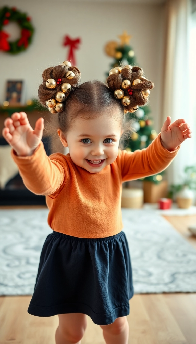 38 Adorable Christmas Hairstyles for Kids That Will Steal the Show! (You Won't Believe #16!) - 9. Jingle Bell Buns