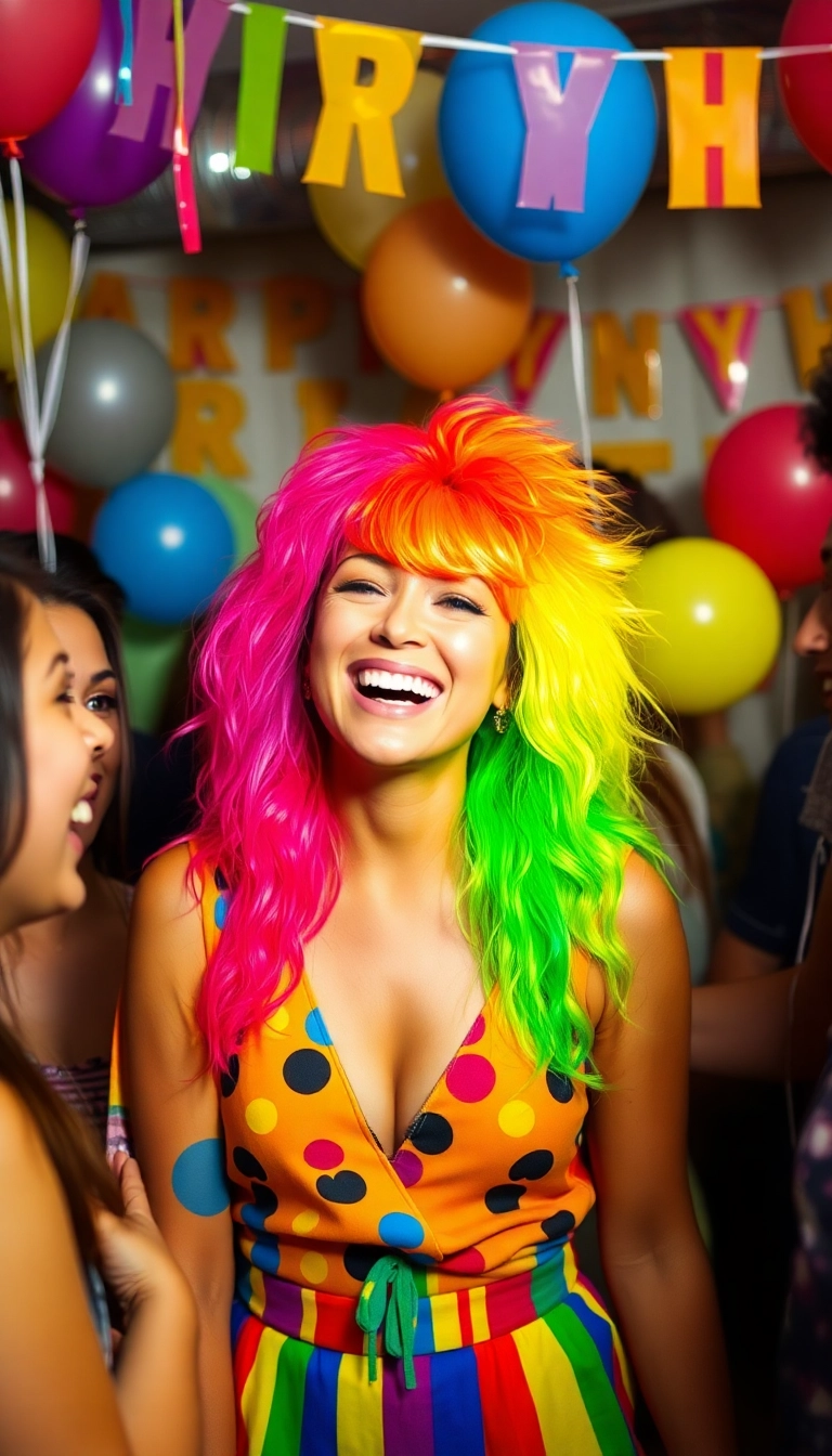 38 Birthday Wig Hairstyles That Will Steal the Show on Your Special Day! - 19. Bright Rainbow Hair