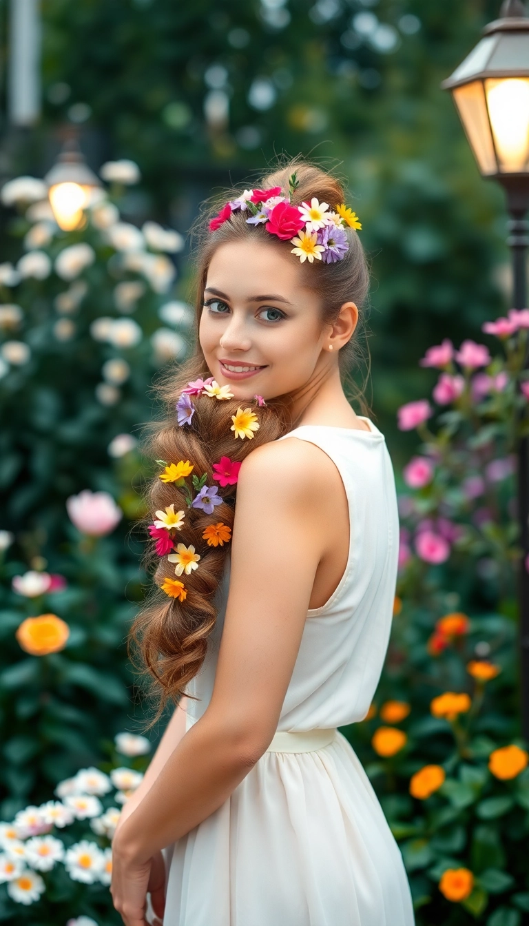 32 Stunning Masquerade Hairstyles That Will Steal the Show (You Won't Believe #15!) - 21. Lush Ponytail with Flower Accents