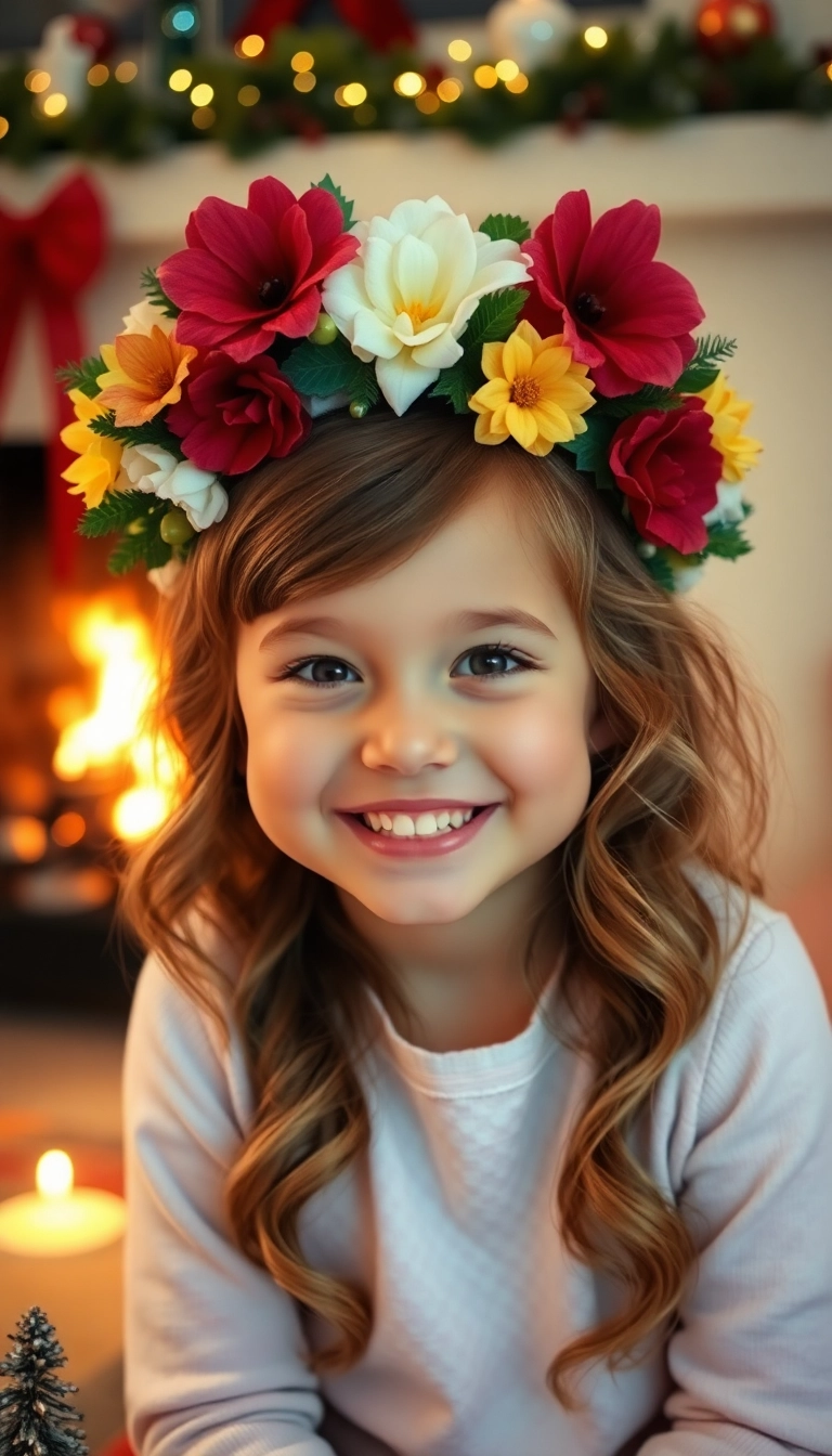 38 Adorable Christmas Hairstyles for Kids That Will Steal the Show! (You Won't Believe #16!) - 34. Festive Flower Crown