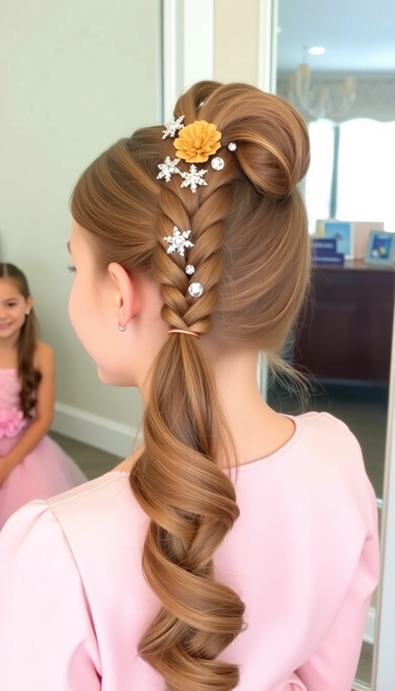 34 Easy and Fun Elsa Hairstyles for Kids That They'll Absolutely Adore! - Elegant Ponytail with Sparkly Clips