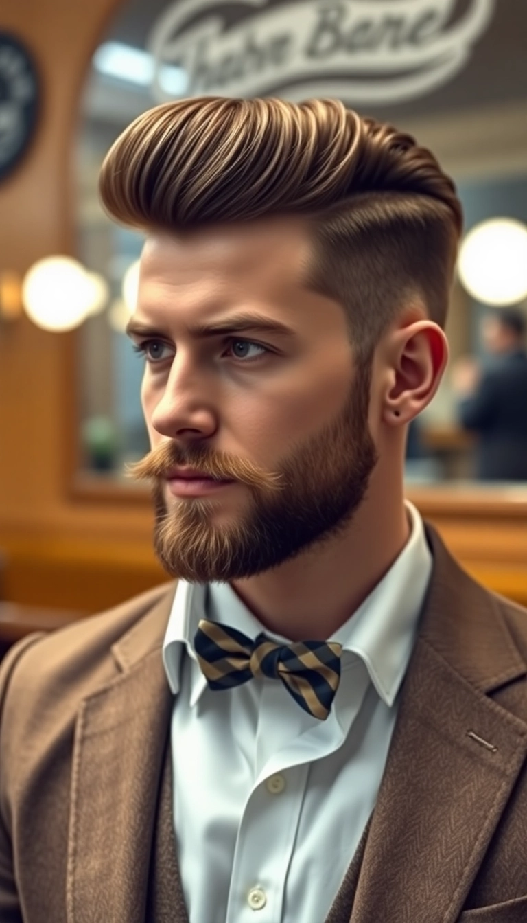 37 Stylish Medium Length Haircuts for Men: Your Ultimate Grooming Guide! - The Pompadour with Beard