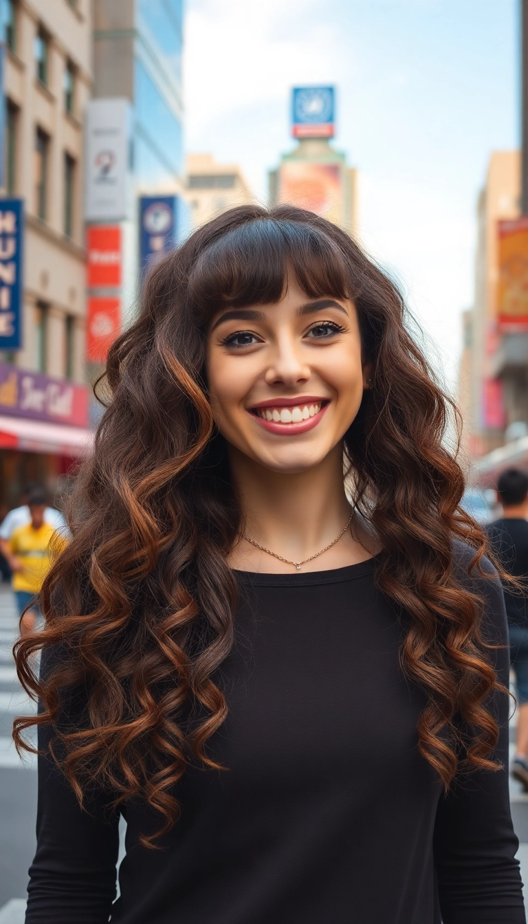 38 Curly Haircuts With Bangs Ideas That Will Transform Your Look! - 13. Long Curly Hair with Baby Bangs