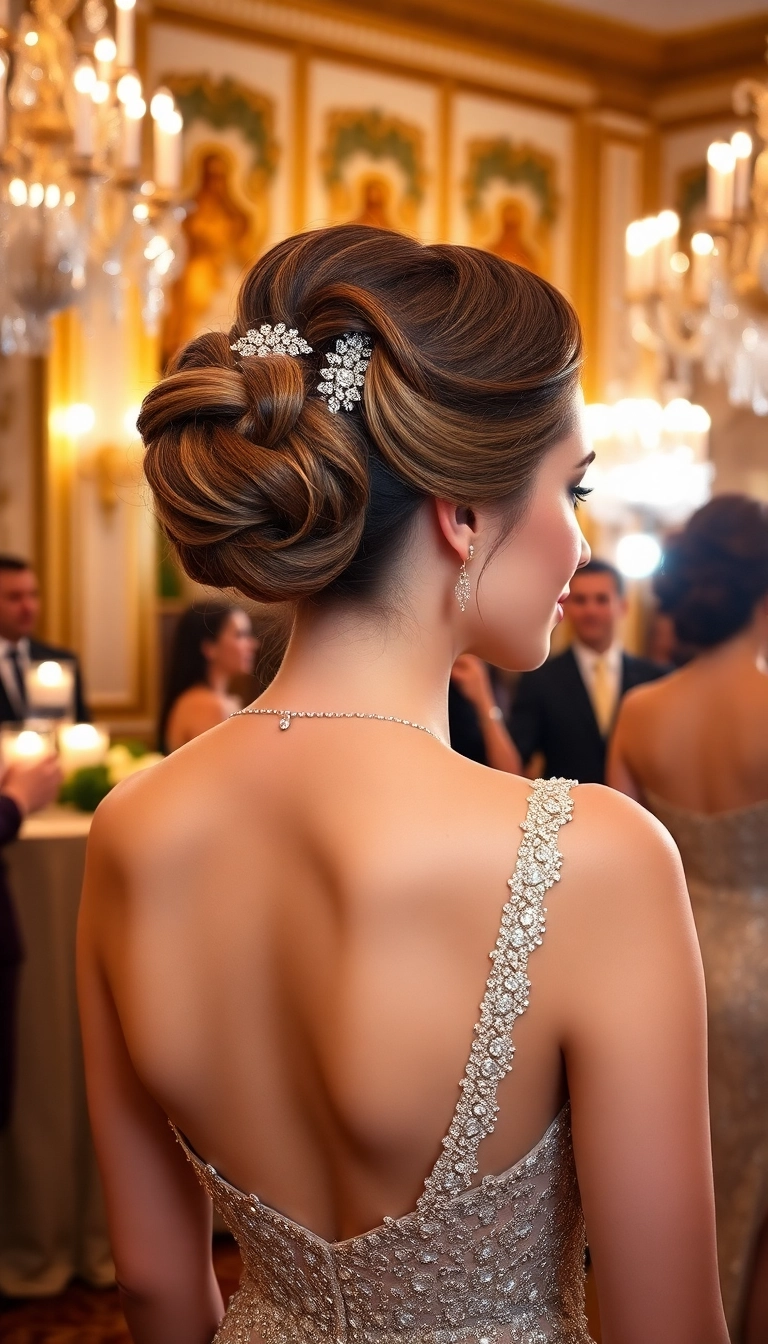 22 Glamorous Mob Wife Hairstyles That'll Make You Feel Like a Queen! - Elegant Updo with Accessories