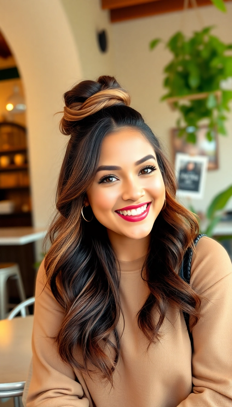 36 Bold Latina Baddie Hairstyles to Elevate Your Look Instantly! - 9. Half-Up, Half-Down with Waves