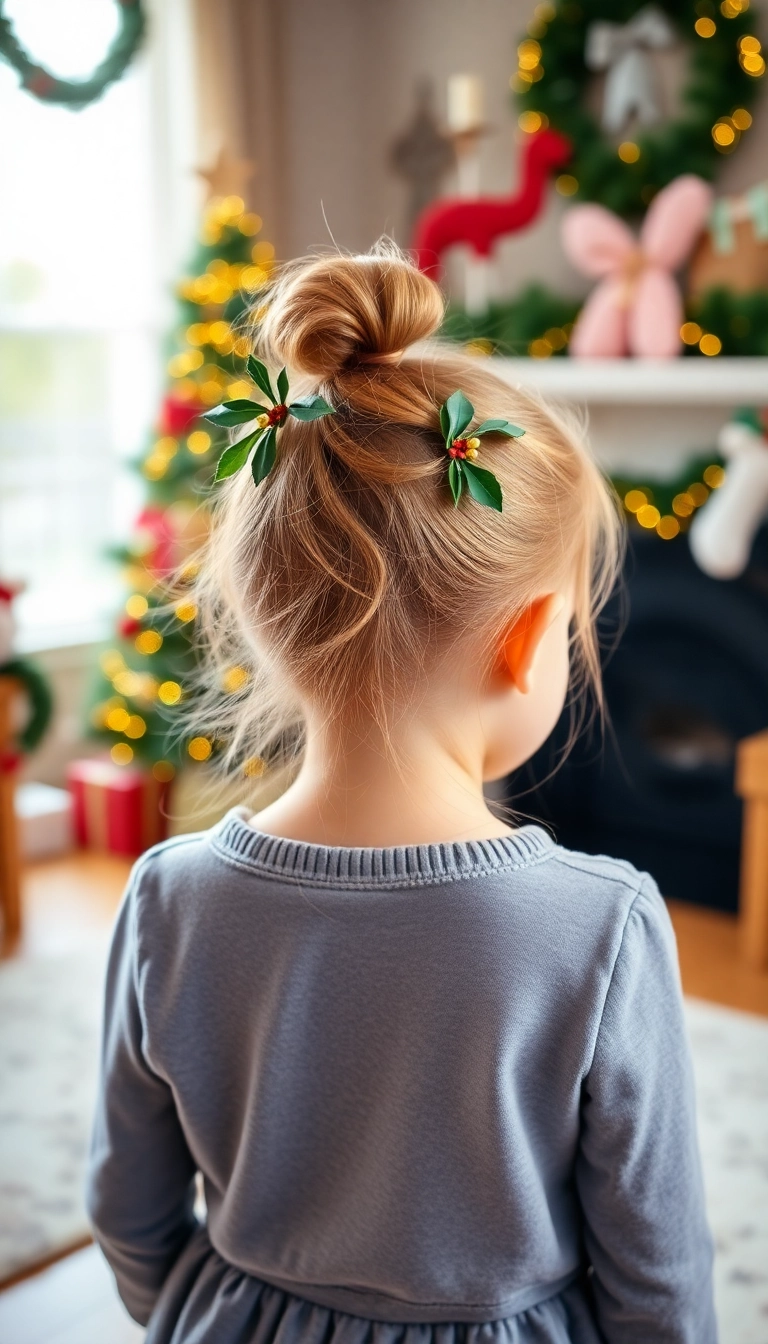 38 Adorable Christmas Hairstyles for Kids That Will Steal the Show! (You Won't Believe #16!) - 18. Mistletoe Clip Styles