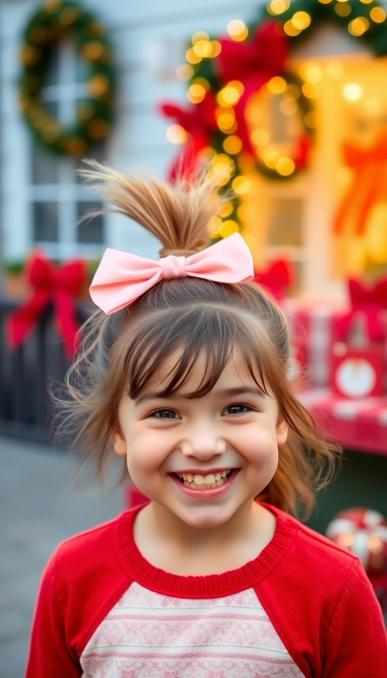 38 Adorable Christmas Hairstyles for Kids That Will Steal the Show! (You Won't Believe #16!) - 22. Bright Bow Ponytail