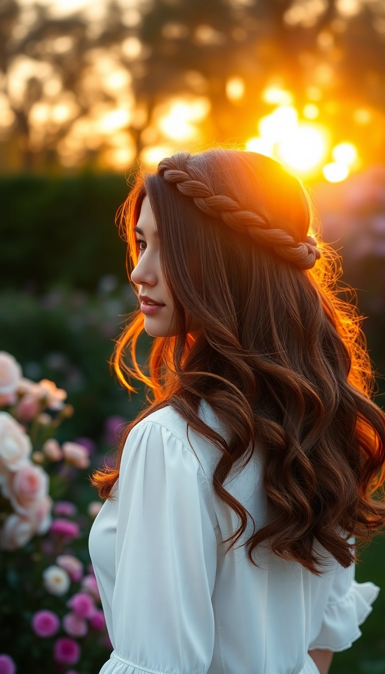 33 Stunning Medium Haircuts That Will Inspire Your Next Look! - Braided Crown with Loose Waves