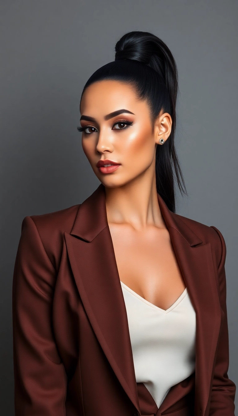 36 Bold Latina Baddie Hairstyles to Elevate Your Look Instantly! - 3. Sleek High Ponytail