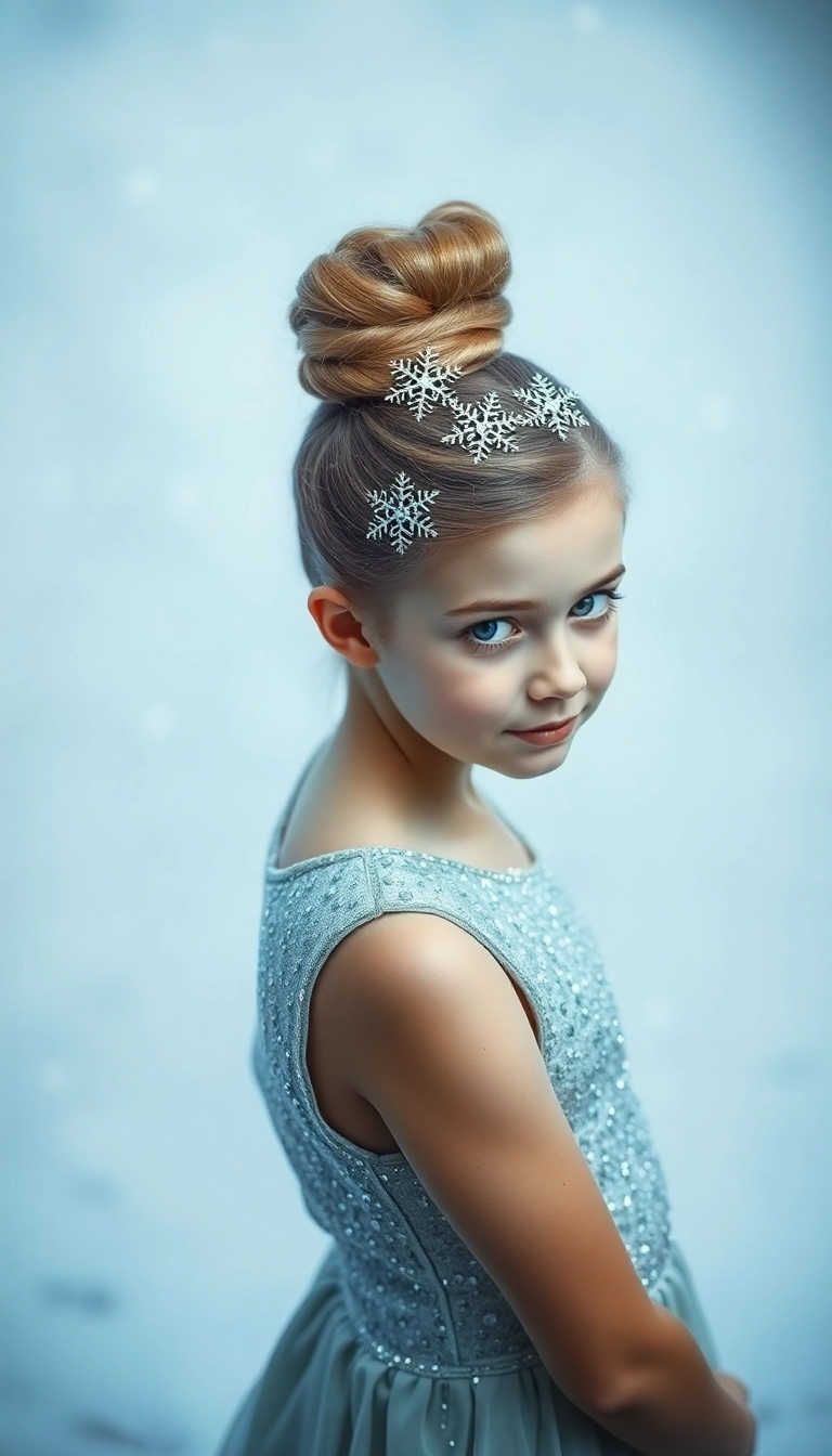 38 Adorable Christmas Hairstyles for Kids That Will Steal the Show! (You Won't Believe #16!) - 7. Sparkly Snowflake Updo