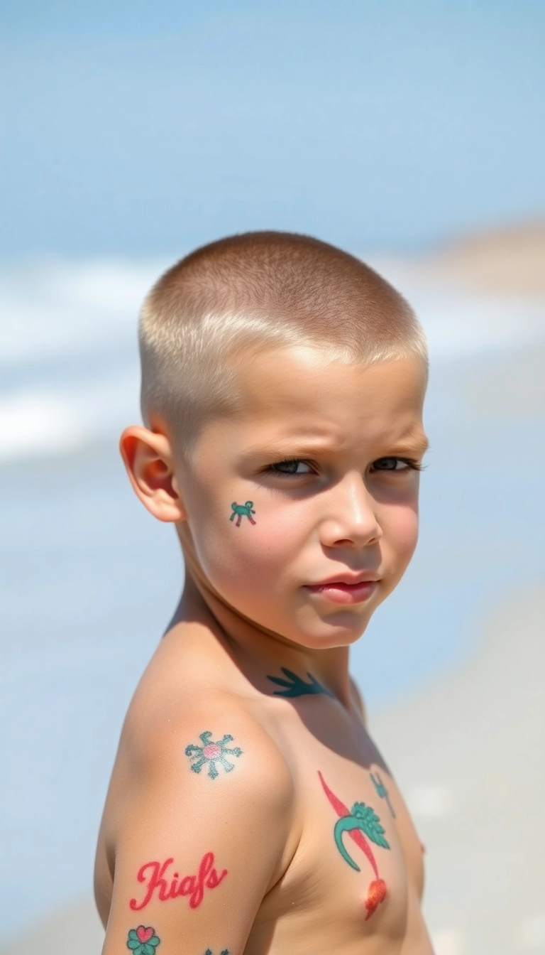 37 Boys Surfer Haircut Ideas That Will Make Waves This Summer! - Buzz Cut with Surf Vibes