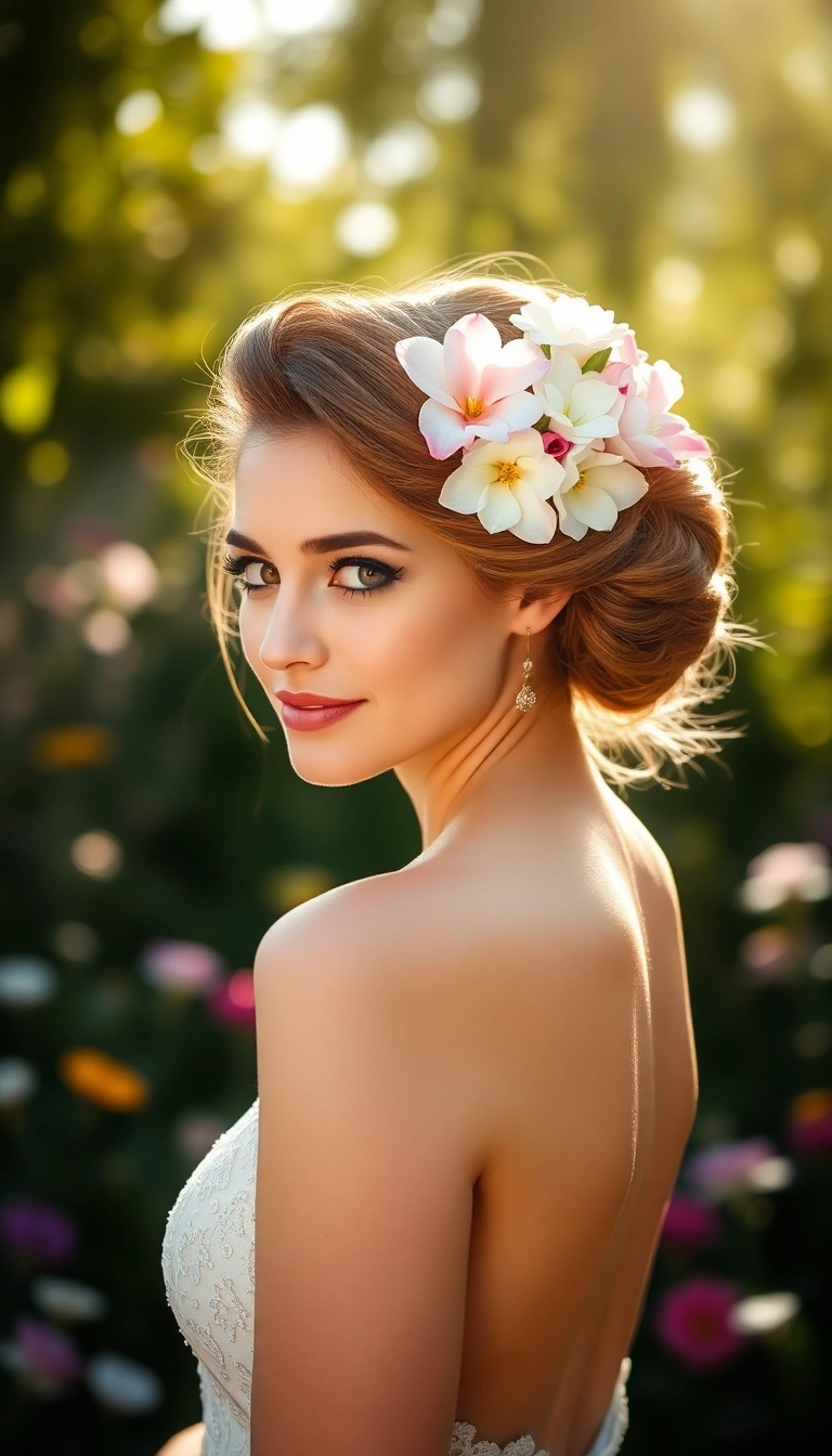 38 Birthday Wig Hairstyles That Will Steal the Show on Your Special Day! - 4. Elegant Updo with Flowers