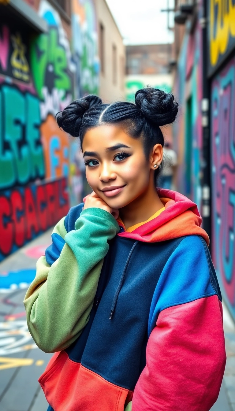 33 Hoodie Hairstyles That'll Transform Your Look in Seconds (You Won't Believe #16!) - 7. Double Buns