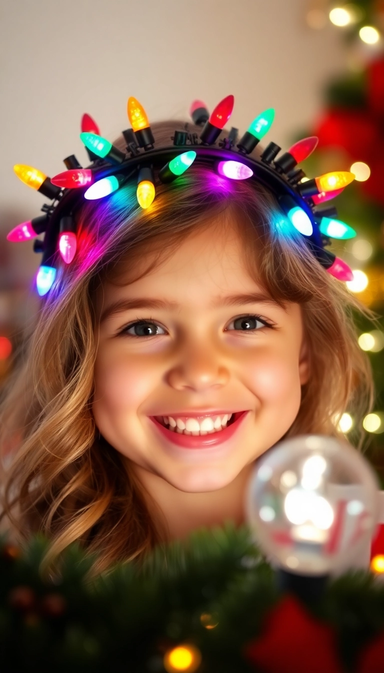 38 Adorable Christmas Hairstyles for Kids That Will Steal the Show! (You Won't Believe #16!) - 20. Christmas Lights Headband