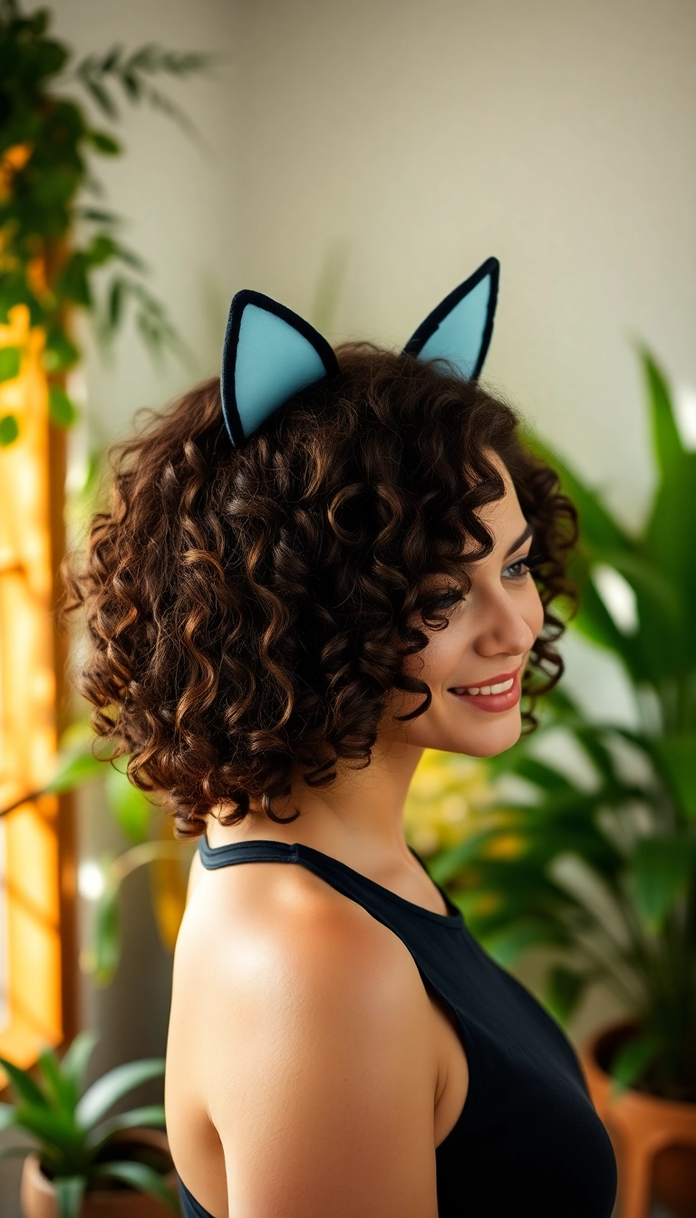 34 Cat Ears Hairstyles You’ll Want to Try ASAP (Your Friends Will Be Jealous!) - Cat Ear Accessory with Natural Curls