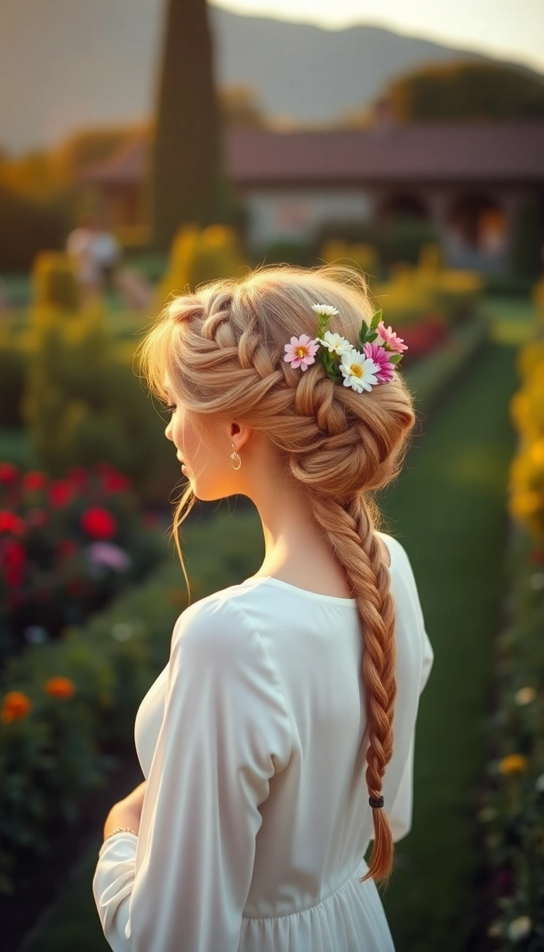 37 Braids Hairstyles Ideas That'll Make You Want to Try #23 Immediately! - 34. Braided Updo with Flowers