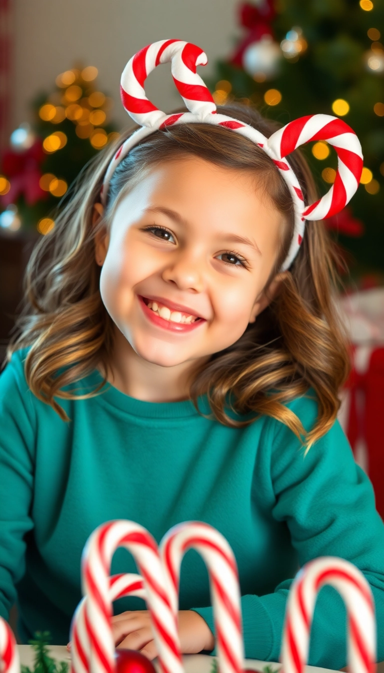 38 Adorable Christmas Hairstyles for Kids That Will Steal the Show! (You Won't Believe #16!) - 28. Candy Cane Headband