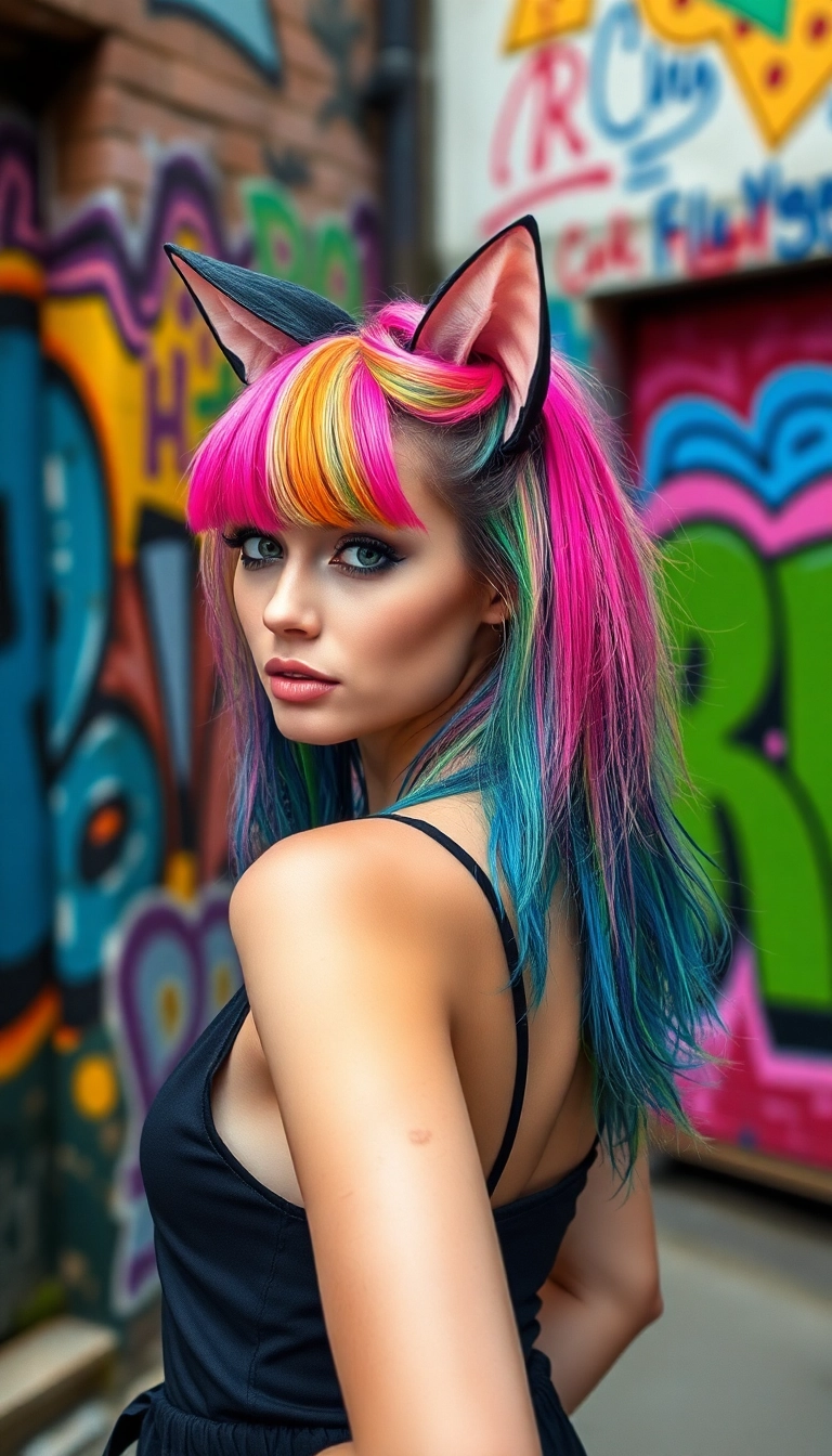 34 Cat Ears Hairstyles You’ll Want to Try ASAP (Your Friends Will Be Jealous!) - Colorful Cat Ear Highlights