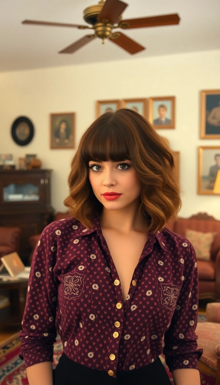 32 Sassy Wavy Wolf Cuts With Bangs That Will Turn Heads! - Classic Shag with Wavy Bangs