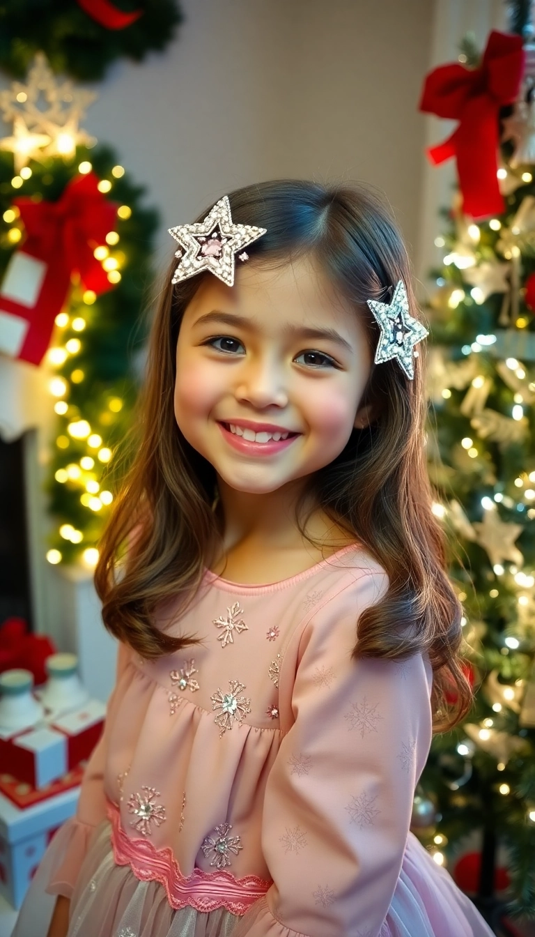 38 Adorable Christmas Hairstyles for Kids That Will Steal the Show! (You Won't Believe #16!) - 37. Holiday Star Clips