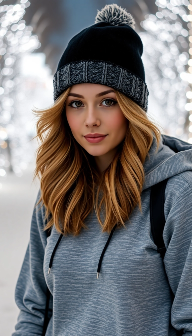 33 Hoodie Hairstyles That'll Transform Your Look in Seconds (You Won't Believe #16!) - 19. Soft Waves with a Beanie