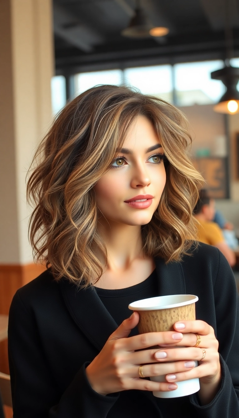 32 Sassy Wavy Wolf Cuts With Bangs That Will Turn Heads! - Textured Waves with Curtain Bangs