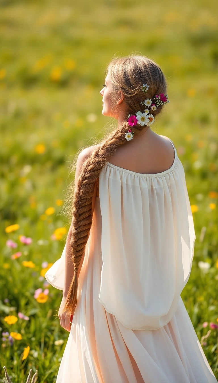 39 Cinderella Hairstyles That Will Make You Feel Like a True Princess! - 27. Fairy Tale Side Braid with Flowers