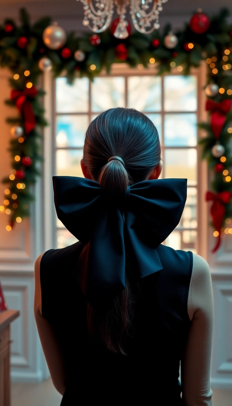 31 Festive Hairstyles to Rock This Christmas (You Won't Believe #15!) - 6. Sleek Ponytail with a Bow