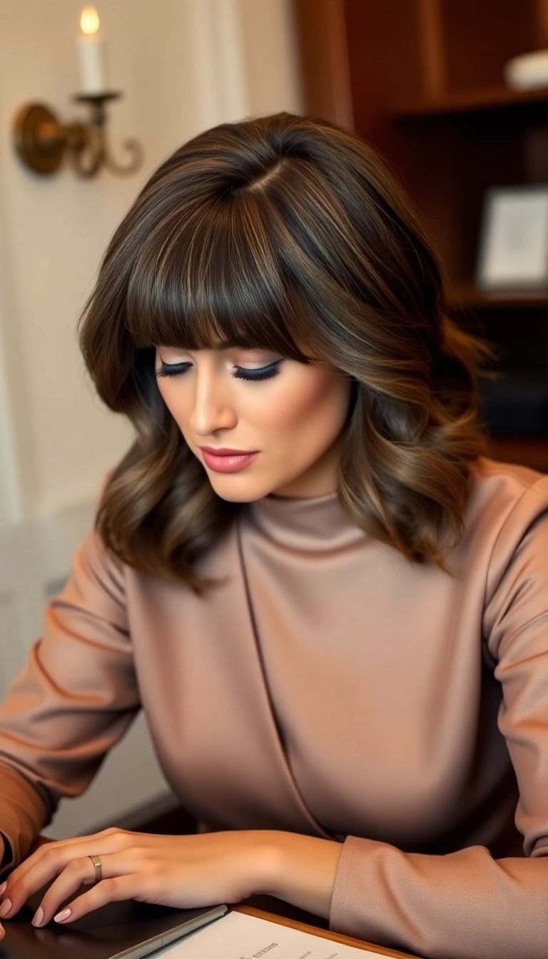 32 Sassy Wavy Wolf Cuts With Bangs That Will Turn Heads! - Soft Waves with Blunt Bangs