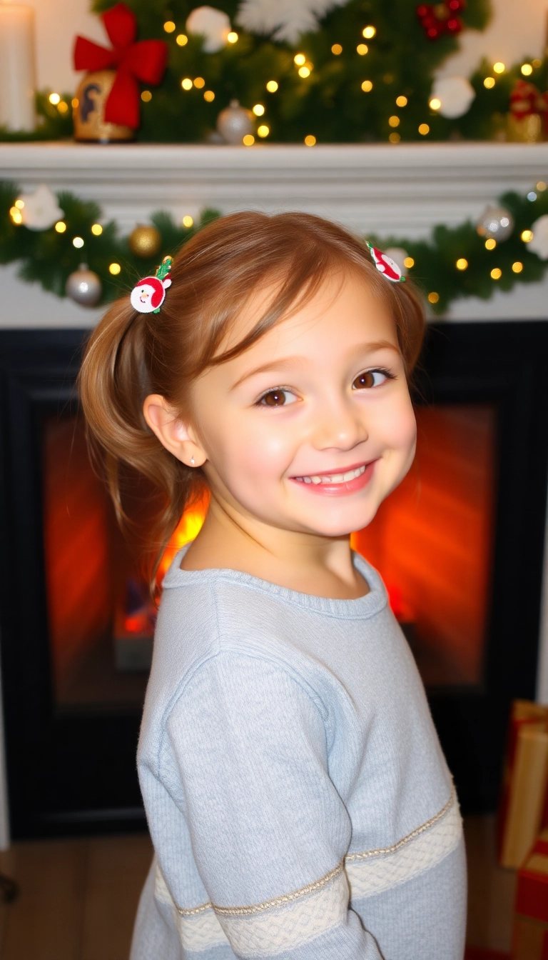 38 Adorable Christmas Hairstyles for Kids That Will Steal the Show! (You Won't Believe #16!) - 25. Holiday-Themed Hairpins