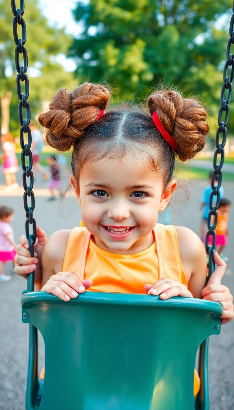 34 Easy and Fun Elsa Hairstyles for Kids That They'll Absolutely Adore! - Double Buns with Glitter