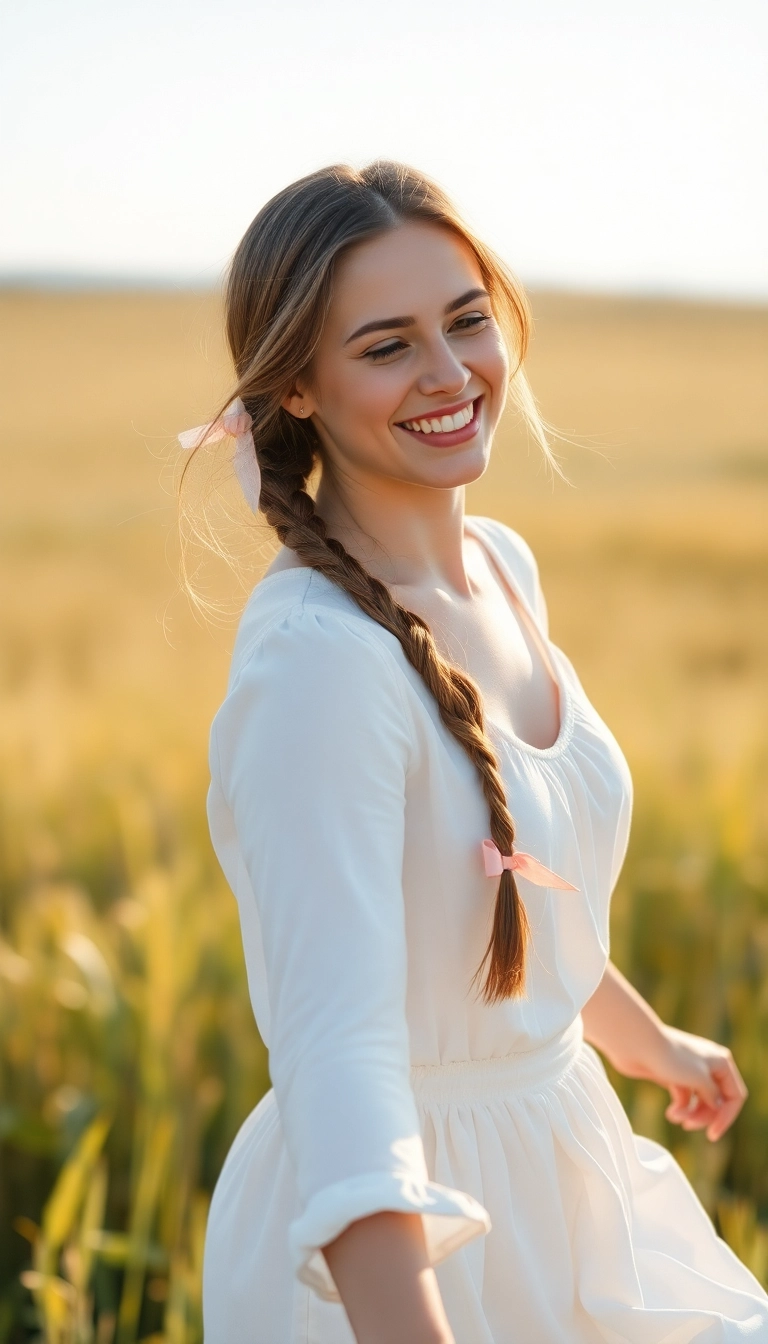 38 Grandma Hairstyles That'll Make You Feel Like a Timeless Beauty! - Low Braid with Ribbon