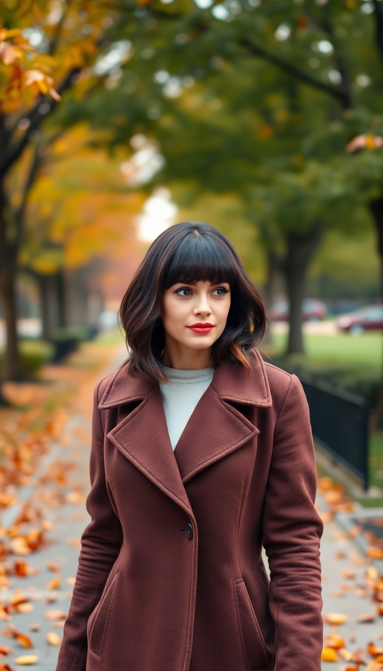 31 Stunning Bob Haircuts With Bangs You’ll Want to Try Immediately! - Brunette Bob with Bangs