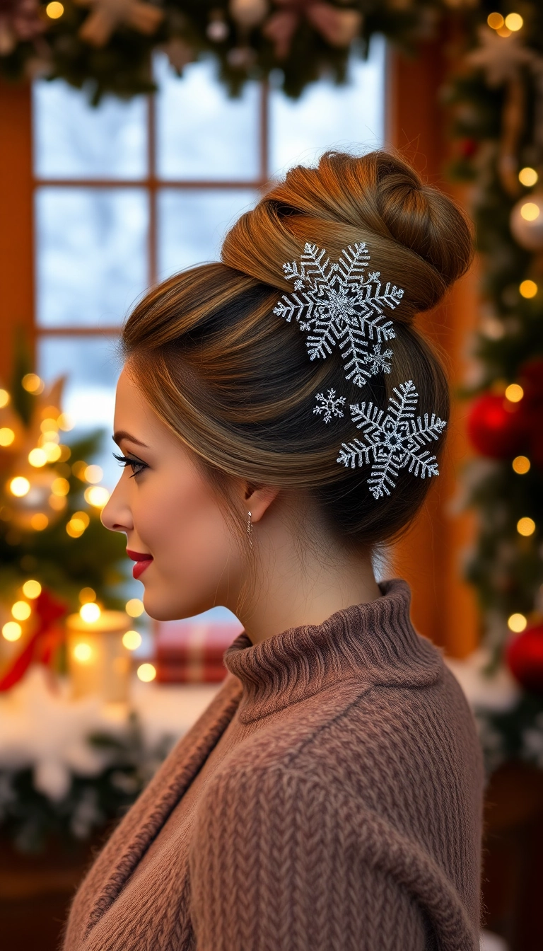 32 Stunning Winter Hairstyles That Will Make You Look Like a Snow Queen! - 2. Glittering Snowflake Bun