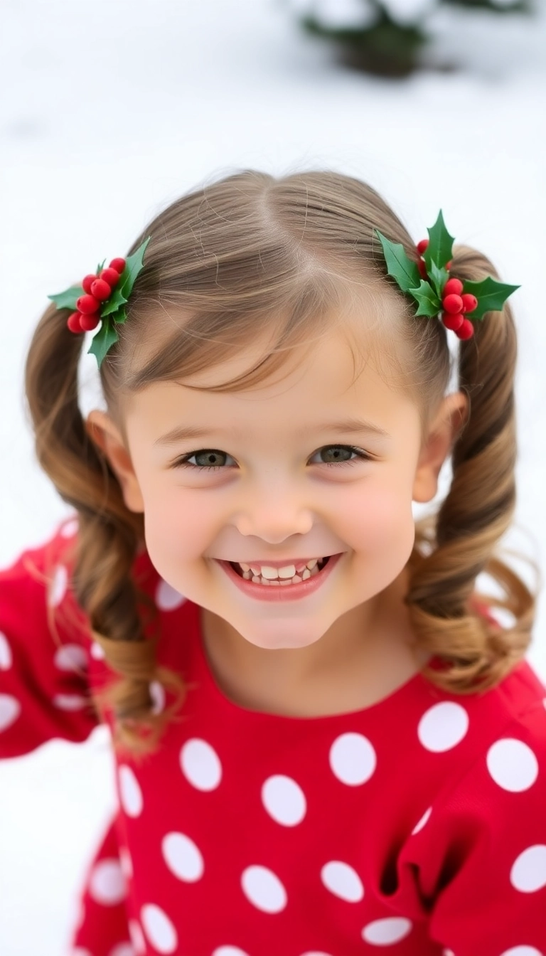 38 Adorable Christmas Hairstyles for Kids That Will Steal the Show! (You Won't Believe #16!) - 4. Holly Jolly Pigtails