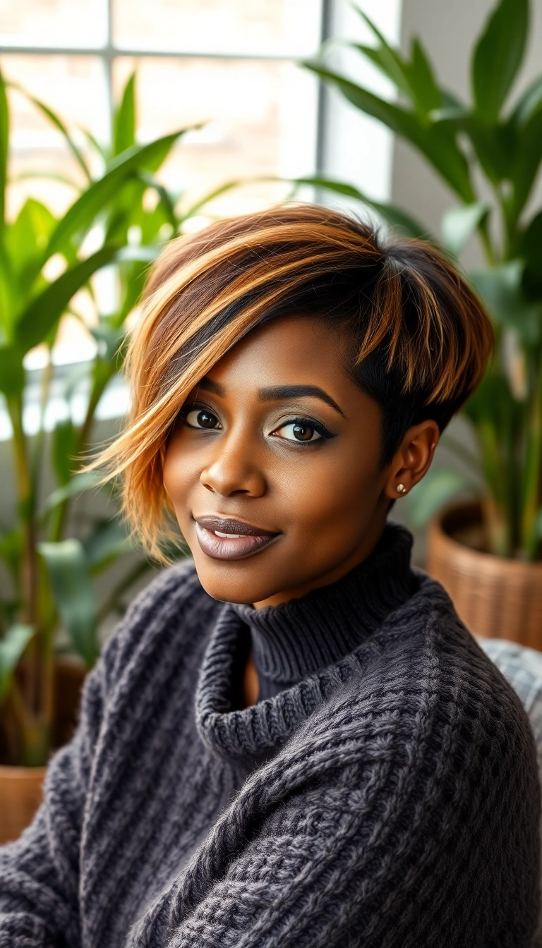 35 Trendy Short Pixie Haircuts for Black Women You Need to Try Now! - Pixie with Highlights